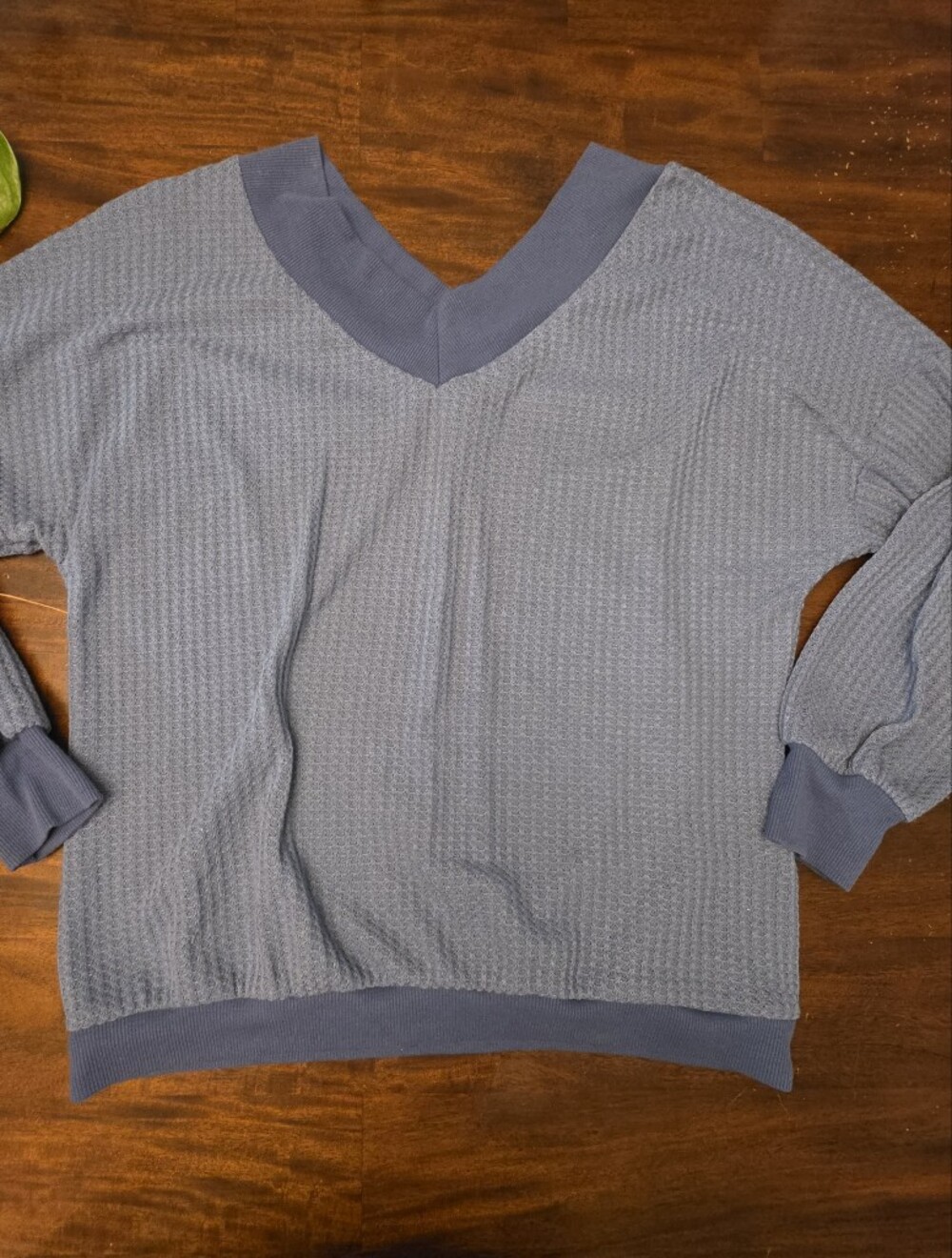 Big Hug Oversized V-Neck Waffle Knit Sweatshirt - Size S